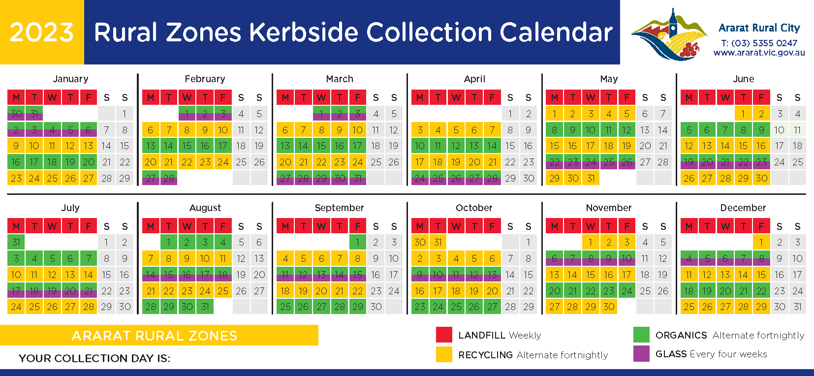 Rural Bin Collection Calendar 2023