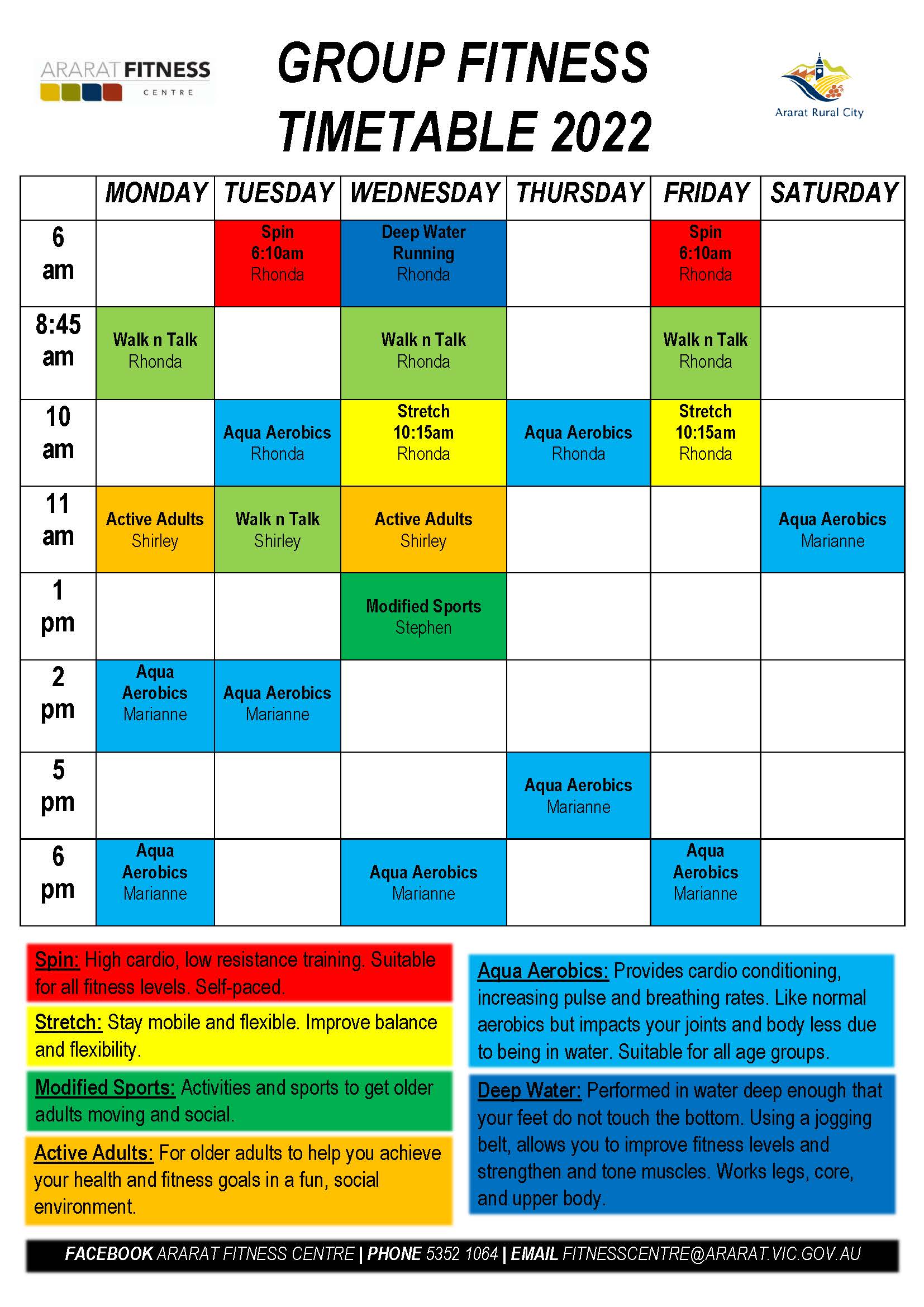 Group Fitness Timetable 2022