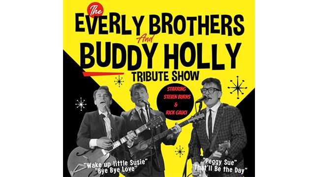 Promotional flyer with three men with guitars singing into microphones