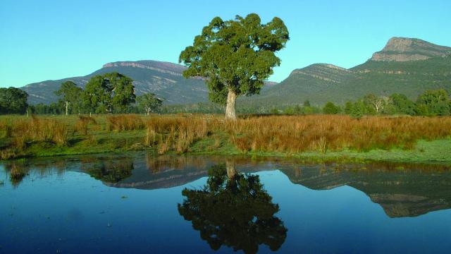View of mountains across a lake