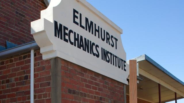 The sign on the front of the Elmhurst Mechanics Institute