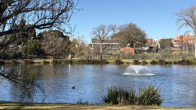 A view of the Ararat Council building via Alexandra Park