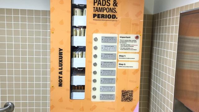 Tampon machine is mounted to the wall of the accessible toilets