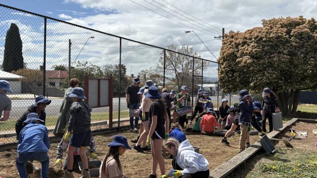 St Mary's Primary School students in the garden