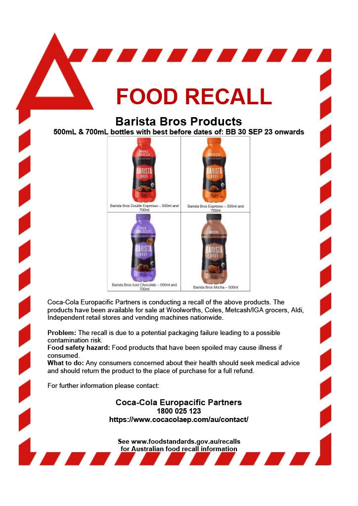 Food Recall - Barista Bros