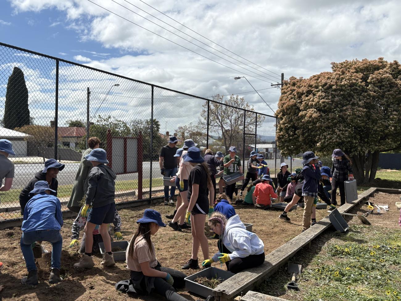 St Mary's Primary School students in the garden