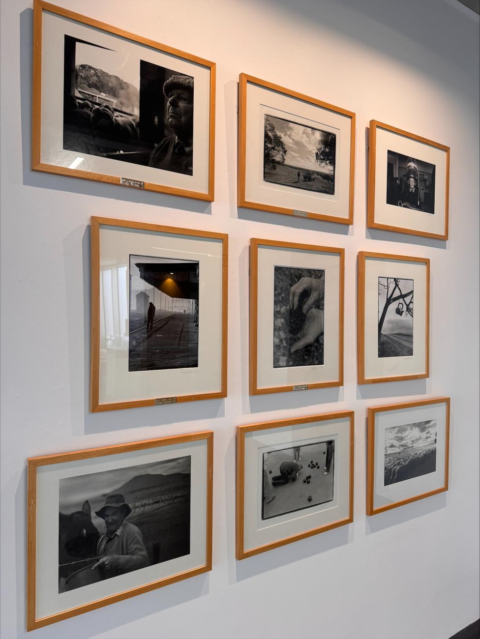 Framed prints hung on a white wall